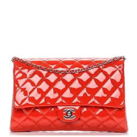 chanel red patent clutch